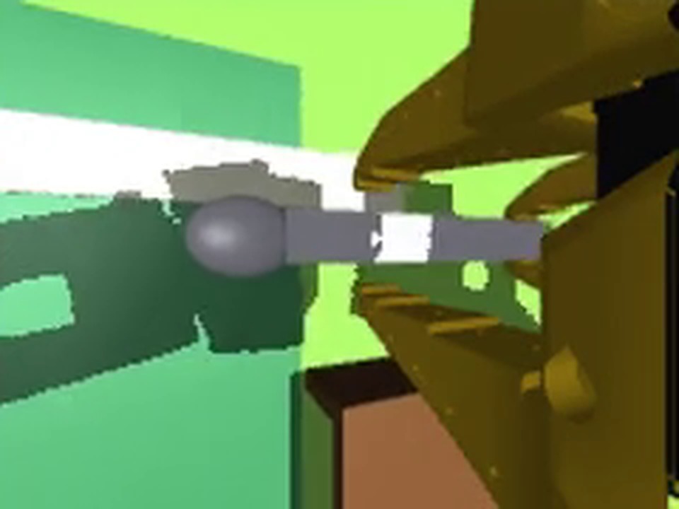Wrist camera view of a gripper closing on the spoon as it
is handed across.